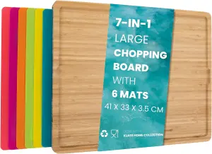 7 in 1 Bamboo Chopping Board with 6 PVC Mats