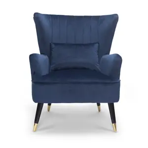 Velvet Blue Camila Accent Wingback Chair with Footstool