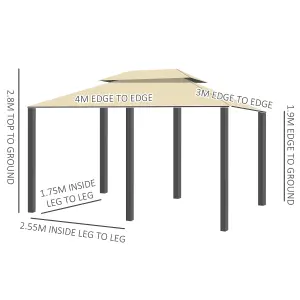 Outsunny 3 x 4m 2-Tier Steel Frame Gazebo with Curtains Outdoor Backyard Beige