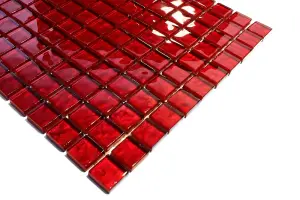 Glass mosaic on mesh for bathroom or kitchen 300mm x 300mm - Red Coral