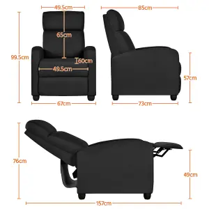 Yaheetech Black Modern Fabric Recliner Sofa with Pocket