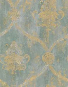 Galerie Classic Silks 3 Blue Vintage Effect Damask Smooth Wallpaper