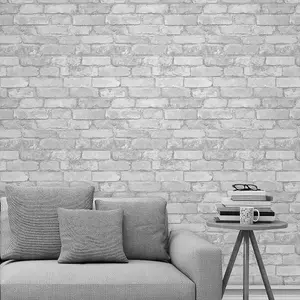 White and Silver Rustic Brick Effect Wallpaper Windsor Wallcoverings FD41488