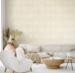 Galerie Slow Living Sand Gold Flow Geometric 3D Embossed Glitter Wallpaper Roll