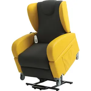 Dual Motor Rise and Recline Lounge Chair - Wipe Clean PU Fabric Black and Yellow