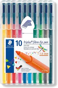 Staedtler 323 Triplus Colour Fibre-Tip Pens, 1.0 mm, Assorted Colours, Pack of 10