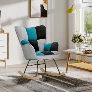 Rocking Armchair Patchwork Linen Effect Rocker Chair Recliner Sofa Chair