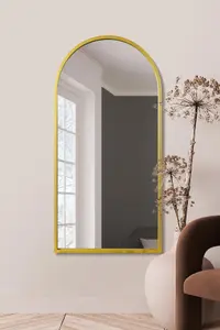 MirrorOutlet Arcus - Gold Framed Arched Leaner / Wall Mirror 55" X 27.5" (140CM X 70CM)