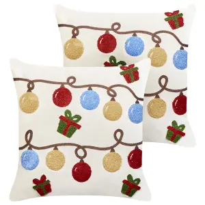 Set of 2 Cushions PALMIER Velvet 45 x 45 cm For Kids Embroidery Off-White