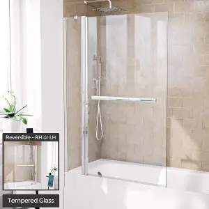 Nes Home Athens 1000mm Square Glass Bath Screen Swing Door & Towel Bar Chrome