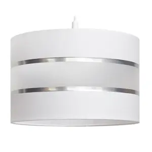 Luminosa Helen Cylindrical Pendant Ceiling Light White, Silver 35cm