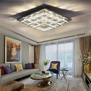 3 Lamp Square Layered Large Size Glamourous Crystal Chandeliers LED Ceiling Light 60cm Dimmable