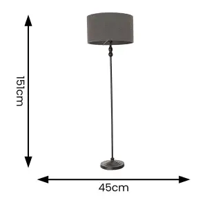 ValueLights Maggie Black Metal Candlestick Floor Lamp with Charcoal Boucle Lamp Shade and LED Bulb