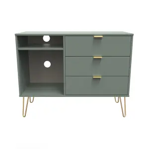 Linear Ready assembled Matt green TV furniture stand with 2 shelves & 3 drawers, (H)97cm x (W)74cm x (D)39.5cm