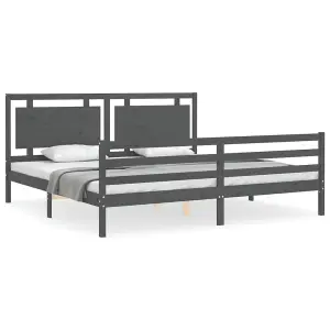 Berkfield Bed Frame with Headboard Grey 200x200 cm Solid Wood