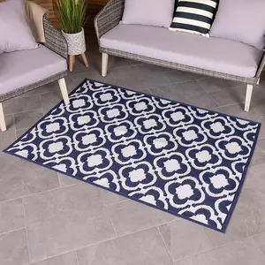 Blue Patterned Weatherproof Rug 120x170cm