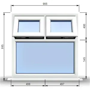 995mm (W) x 995mm (H) PVCu StormProof Casement Window - 2 Top Opening Windows -  Toughened Safety Glass - White