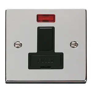 Polished Chrome 13A Fused Connection Unit Switched With Neon - Black Trim - SE Home