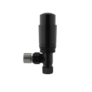 Rinse Bathrooms Angled 1 x 15mm Black Round Head Radiator and Towel Rail Thermostatic Valves