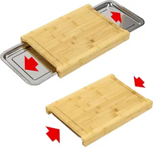 Durable and Eco-Friendly Bamboo Chopping Board with Sliding Stainless Steel Trays - Large Organic Wooden Cutting Board