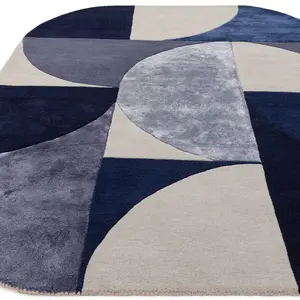 Indigo Abstract Wool Luxurious Modern Handmade Easy to Clean Geometric Dining Room Bedroom and Living Room Rug -160cm X 230cm