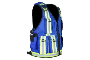 RAC3 High-Vis Security Vest, Reflective Strips, Body Camera Mounts, Multiple Pockets, Fits upto 5XL, Available in 5 Colors (Blue)