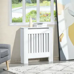 HOMCOM Radiator Cover Wooden Cabinet Vertical Slatted Vent MDF White Home