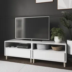 GoodHome Atomia Matt white TV stand with 2 shelves, (H)37.5cm x (W)150cm x (D)45cm