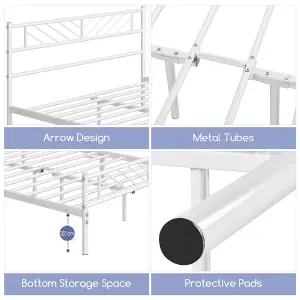 Yaheetech White 5ft King Metal Bed Frame with Arrow Design Headboard and Footboard