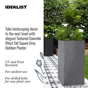 Set of 2 IDEALIST™ 70cm Tall Planter Grey Reinforced Stone Garden Tall Square Planter, Outdoor Large Plant Pots W34 H70 L34 cm