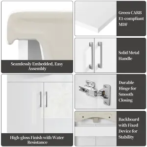 Yaheetech White Freestanding Bathroom Vanity Cabinet with Ceramic Basin Set