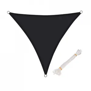 Oypla 3m x 3m x 3m Black Triangular Outdoor Garden Patio Sun Shade Sail Canopy UV Protection Water Resistant with Mounting Ropes