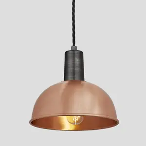 Industville Sleek Dome Pendant, 8 Inch, Copper, Pewter Holder