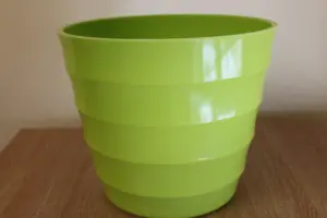 Quality Lime Green Rigid Plastic Plant Pot Cover -Contempory Ridged Design- Ideal to Sit House Plants In- Diameter 28cms