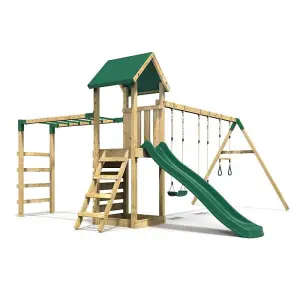 Rebo Adventure Wooden Climbing Frame with Monkey Bar, Swings & Slide - Pelion