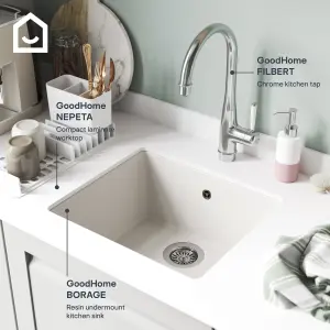 GoodHome Borage White Resin 1 Bowl Kitchen sink 440mm x 500mm