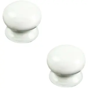 2x Round Porcelain Cupboard Door Knob 37mm Diameter White Antique Cabinet Handle