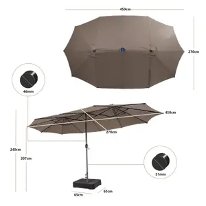 Costway 4.5m Double-Sided Patio Parasol with Stand Outdoor Twin Market Umbrella w/ Solar LED Lights