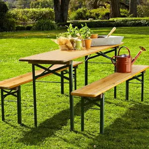 3-Piece Outdoor Natural Garden Foldable Wooden Table Bench Furniture Set