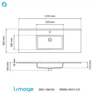 4012 Ceramic 120cm x 45cm Thin-Edge Inset Basin with Rectangular Bowl