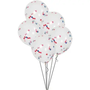 Unique Party Latex Star Confetti Balloons (Pack of 5) White/Blue/Red (One Size)