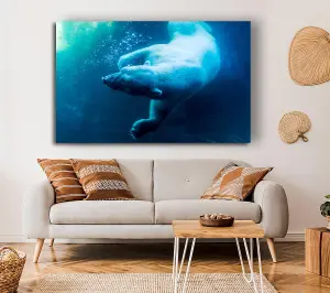 Polar Bear Swimming Canvas Print Wall Art - Medium 20 x 32 Inches