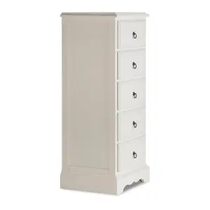 Romance Antique White 5 Drawer Tallboy