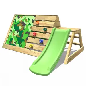 Rebo Mini Wooden Climbing Pyramid Adventure Playset - Den and Slide - Green