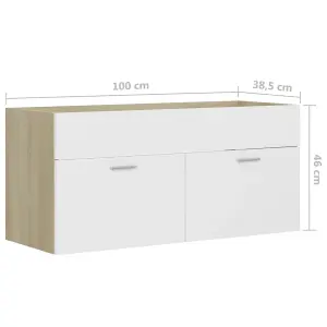 Berkfield Sink Cabinet White and Sonoma Oak 100x38.5x46 cm Engineered Wood