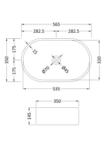 Oval Matt Ceramic Countertop Vessel Without Overflow - 565mm - Matt White