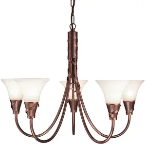 5 Bulb Chandelier Hanging Pendant Ceiling Light Copper Patina LED E14 60W Bulb