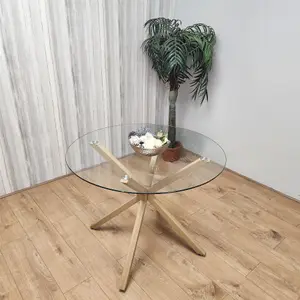 Dining Table Clear Glass Kitchen Place for 4 Seats, Dining Table Only (Clear H 75 x L 100 x W 100 cm)