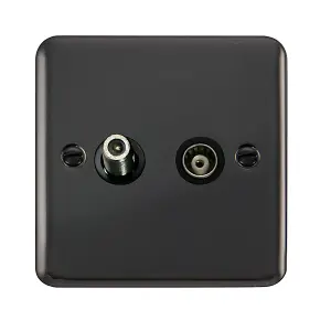 Curved Black Nickel Satellite And Isolated Coaxial 1 Gang Socket - Black Trim - SE Home