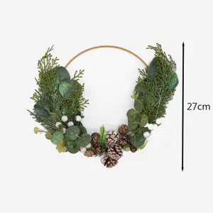 Hanging Pre-Lit Wreath with Pinecones & Sage